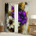 thumbnail image 2 of Manfei Retro Purple Flower Blackout Curtains Set of 2 (52x84 Each) for Girls, Watercolor Floral, Gold Gray Ombre Curtains and Drapes, Luxury Bedroom Decor, 2 of 5