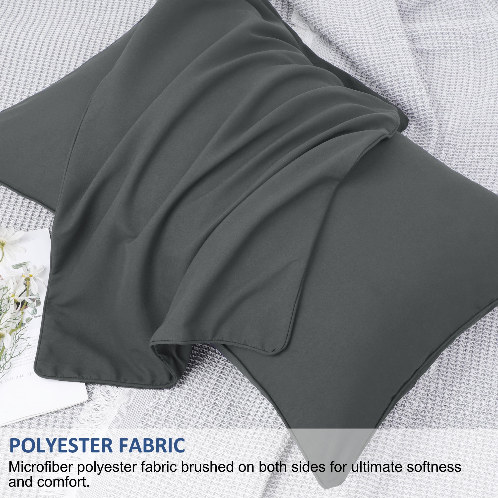 Unique Bargains 2Pcs Brushed Zipper Closure Microfiber Pillowcases Dark Gray King