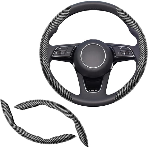 Chasenew 2pcs Universal Fit Carbon Fiber Steering Wheel Cover, Anti-Skid Steering Wheel Cover/Segmented Steering Wheel Protector/Car Interior Accessories (Bright Black)