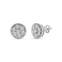 JewelersClub White Diamond Earrings for Women | 1/10 CTW White Diamond Cluster Earrings | Real Diamond Studs, Hypoallergenic Sterling Silver | Secure Push-Back Stud Earrings for Women