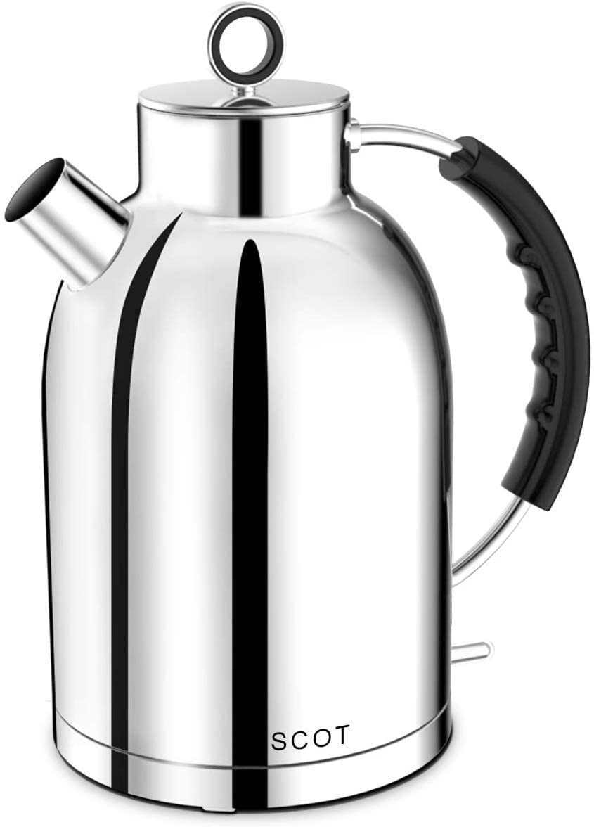 BPA-Free Automatic Shutoff ASCOT Stainless Steel Tea Heater & Hot Water Boiler Stainless Steel Boil-Dry Protection Kettle Cordless Polished Silver Kettles-Electric-Water-Kettle 1.6L 3000W 