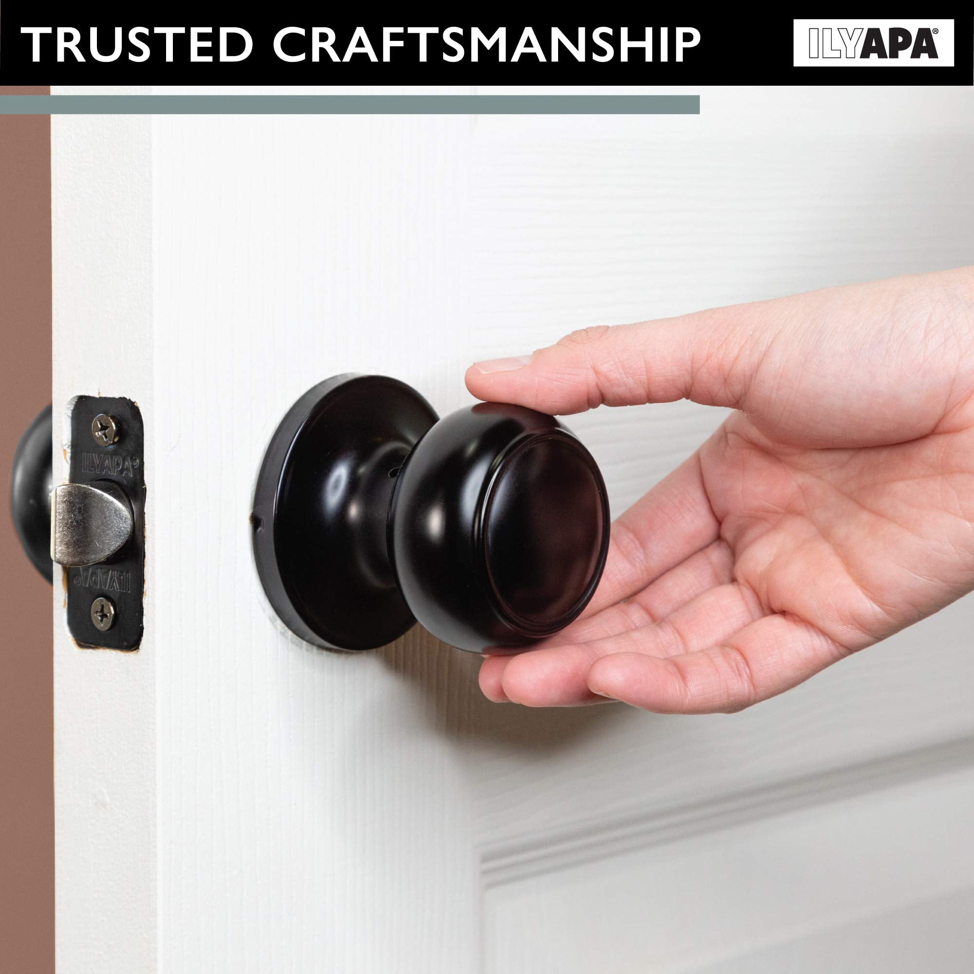 Ilyapa Passage Door Knobs, Colonial Style Closet Door Handle Matte Black Bedroom Inside Knobs Interior Hall Non Locking Indoor Doorknob, 10 Pack
