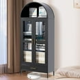thumbnail image 3 of 73" Arched Metal Storage Cabinet – Glass Doors, Adjustable Shelves & Drawer for Living/Dining Room, Modern Farmhouse Style (Black), 3 of 7