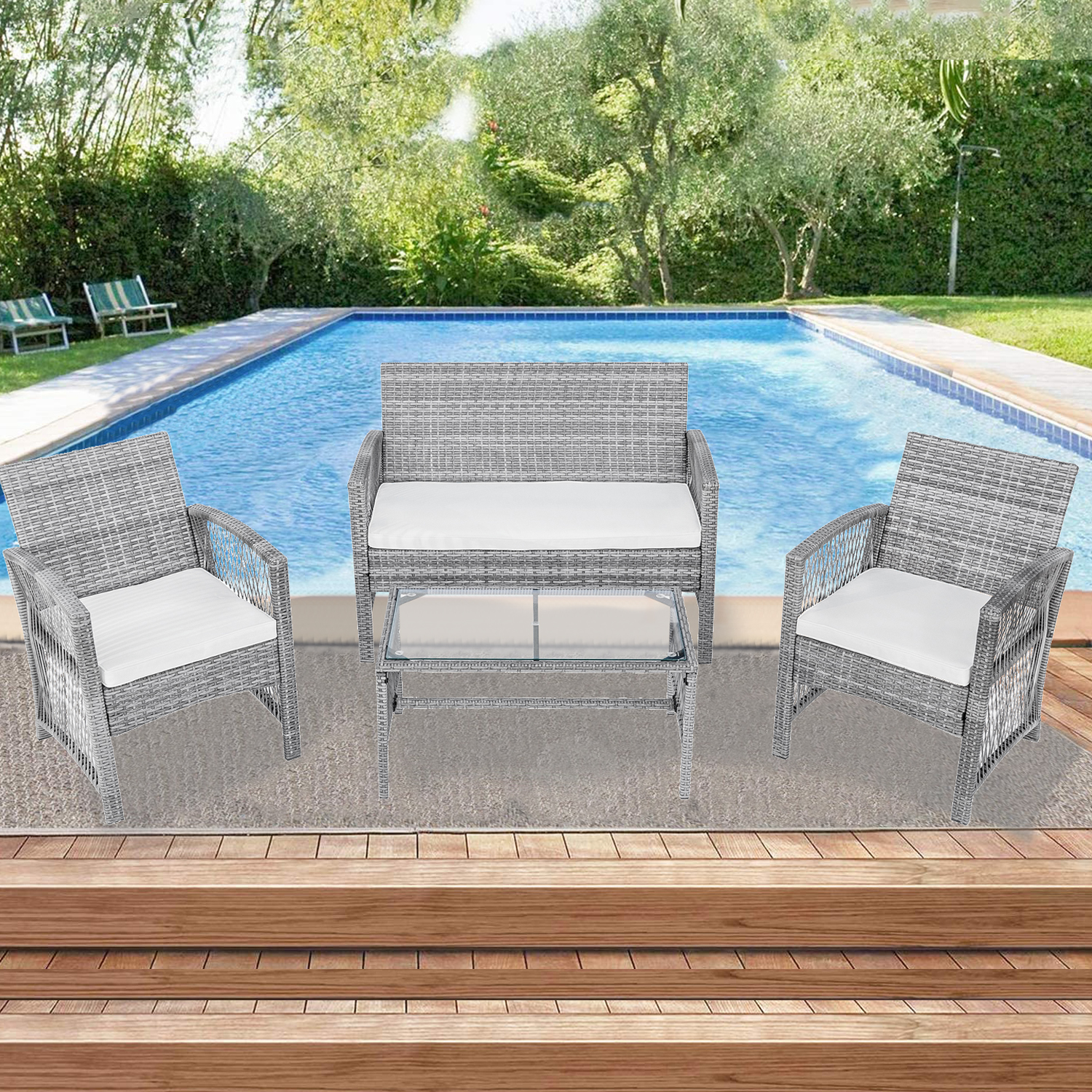 Outdoor Patio Furniture Sets, 4 Piece Gray Wicker Outdoor Porch Conversation Sets, 2pcs Arm Chairs, 1pc Loveseat&Coffee Table, Patio Bar Set, Dining Set for Backyard Lawn Porch Poolside Garden, W7776 - image 1 of 11