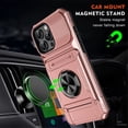 thumbnail image 3 of For Apple iPhone 16 Pro Max Phone Case with Finger Ring Holder Kickstand, Card Slots，Heavy Duty Shockproof Rugged Protective Working with Magnetic Car Phone Mount,Rose Gold,For iPhone 16 Pro Max, 3 of 7