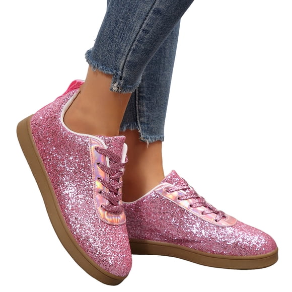 Sequin Fashion Sneakers for Women Sparkly Bling Casual Low Top Canvas Flats Walking Performance Shoes