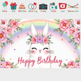 thumbnail image 5 of Adorable Bunny Themed Happy Birthday Banner with Floral Decorations and Rainbow Background for Birthday Parties Photography Props Party Supplies Decors, 5 of 7