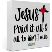 Rustic Easter Farmhouse Country Home Office Desk Decor Religious Christian Gift for Women Her Wood Sign Cubicle Bathroom Shelf Tiered Tray Decor Jesus Paid It 5x5 Inch