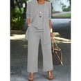 thumbnail image 1 of Plus Size Casual Solid Color Three-piece Set, Open Front Top & Crew Neck Tank Top & Pants Outfits, Women's Plus Size Clothing, 1 of 8