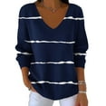 thumbnail image 2 of Enjoytime Ladies Tops and Blouses Striped V-Neck Long Sleeve Business Work Shirt Fall Winter Casual Plus Size Clothes Navy XXXXL, 2 of 6