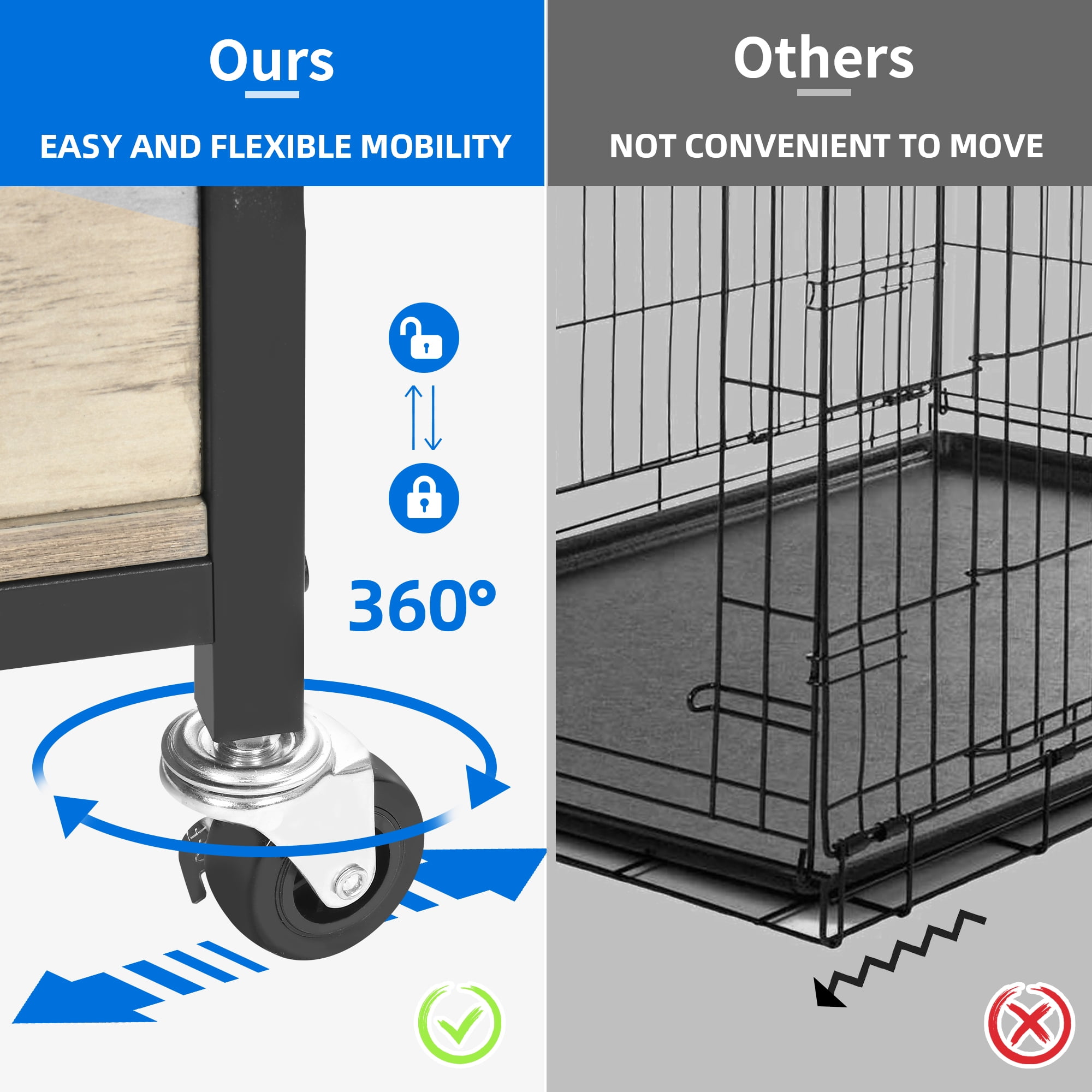 Dextrus 23.6" Dog Crate Furniture Wooden Dog House with Wheels, Dog Kennel Indoor for Small Medium Dogs - Brown & Black