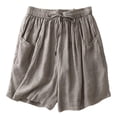 thumbnail image 2 of Cotton Linen Shorts for Women Summer Casual Lightweight Elastic Waist Wide Leg Loose Flowy Shorts with Pockets, 2 of 4