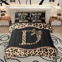 Homewish Fashion Initial Letter Bedding Comforter Set 7pcs, Chic Monogrammed D Queen Bedding Sets, Kawaii Cheetah Bowknot Reversible Queen Sheet Sets, Lightweight Room Decor