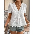 thumbnail image 3 of Women'S Summer Eyelet Tops 2025 Dressy Casual V Neck Flutter Sleeve Hollow Out Lace Embroidered Blouses Shirts White XXL, 3 of 7