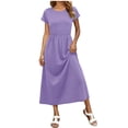 thumbnail image 2 of Admvng Women's Maxi Dress Short Sleeve Round Neck Casual Dress with Pockets Flowy Summer Long Dress, 2 of 6