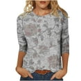 thumbnail image 2 of Fznquz Oversized Tees for Women 3/4 Sleeve Graphic Gray Blouse Trendy Round Neck Casual Fall Clothing,L, 2 of 5