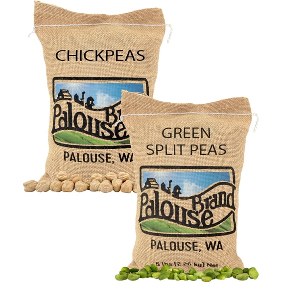 Palouse Brand Certified Glyphosate Residue Free Chickpeas and Green Split Peas | | 10 LBS | 100% Desiccant Free | Non-GMO Project Verified | Kosher (5 Pound, Pack of 2)