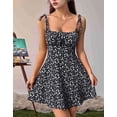 thumbnail image 4 of Robe Boho Florale pour Femmes, Combishort à Bretelles Spaghetti, Robe Smockée Noire G, 4 of 8