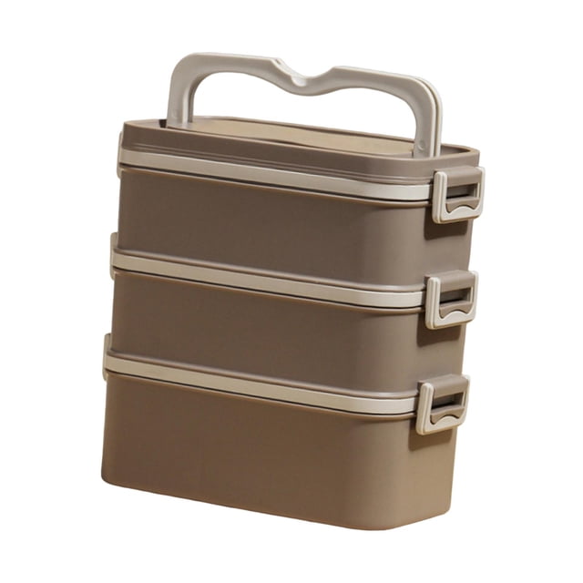 Contenedor de almacenamiento de alimentos dividido, lonchera para adultos, lonchera bento de acero japonesa marrón 3 capas