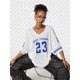 thumbnail image 3 of Camiseta de fútbol de verano de malla transpirable con cuello en V para mujer, camiseta con estampado de letras número 23, ropa escolar, ropa deportiva para parejas, manga corta, 3 of 5