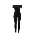 thumbnail image 6 of wycnly Jumpsuits for Women Soft Knitted Ribbed Fashion off Shoulder Elastic Waist Drawstring Slim Fit Jumpsuits Overalls Summer Formal Solid One Line Neck Short Sleeve Long Rompers Black m, 6 of 6