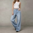thumbnail image 4 of Miluxas Vintage High Waisted Studded Wide Leg Jeans for Women Rhinestone Rivet Baggy Washed Denim Pants Y2K Streetwear with Pockets Light Blue, 4 of 9