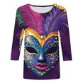 thumbnail image 5 of successthop Mardi Gras Womens Blouses Dressy Casual Fancy Mask Beads Tunic Carnival Gifts Shirts 3/4 Sleeve New Orleans Tshirts Crew Neck Masquerade Tops Retro Fashion Blouse Outfits Black XL, 5 of 5
