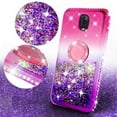 thumbnail image 3 of Cute Glitter Bling Diamond Bumper Ring Stand Phone Case for Tracfone/StraightTalk Samsung Galaxy J3 Orbit (S367VL) Case, Clear Kickstand Case Girls Women - Hot Pink/Purple, 3 of 5