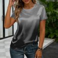 thumbnail image 6 of Satin Blouse for Women Gradient Business Casual Outfit Short Sleeve Tops Crewneck Tshirt Silk Shirt Summer Clothes, M, 6 of 7
