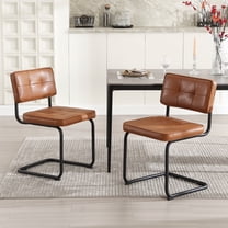 ONEVOG 19.3'' Mid-Century Modern Dining Chairs Set of 2, Faux Leather Cantilever Kitchen Chairs with Matt Black Legs for Kitchen Dining room, Brown