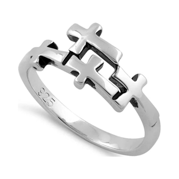 Mooneye 925 Sterling Silver Platinum Plated Platinum Plated 4 Cross Women Valentines Day Gifts Ring