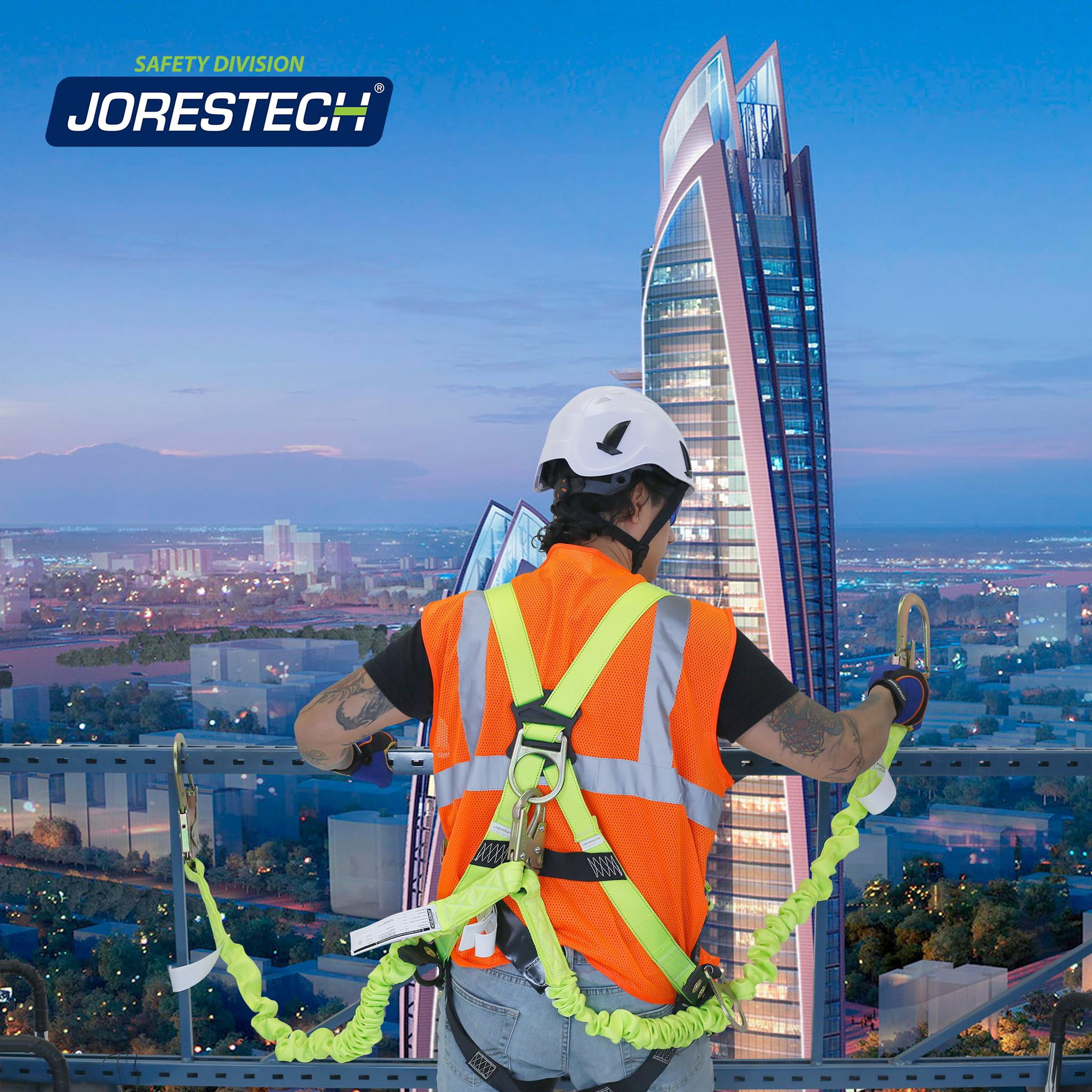 JORESTECH Twin Leg Internal Shock-Absorbing Lanyard with Snap Hook and Scaffolding Hook