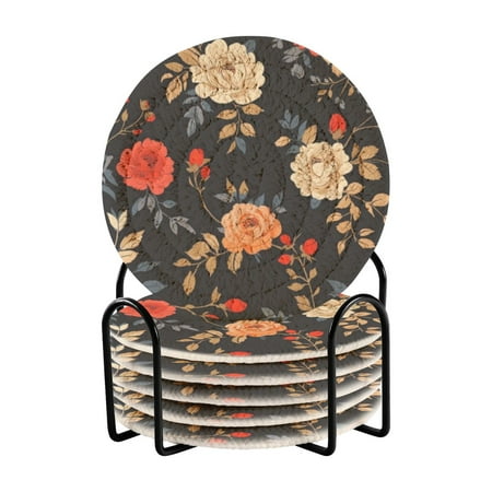 

6 coil coasters 3.94x3.94x0.24 inch water coasters Drink coasters with cup holders Absorbent coasters Heat resistant for bar protection Beautiful Colored Roses