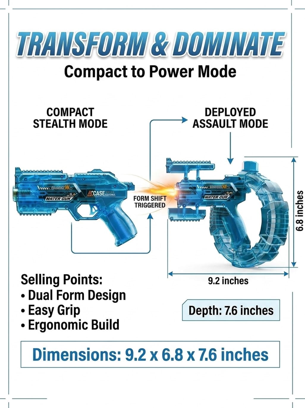 Electric Water Gun, Automatic Rechargeable LED Water Blaster, High-Pressure Squirt Gun with Light-Up Design for Pool & Beach