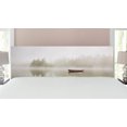 thumbnail image 1 of Landscape Headboard, Boat on the Lake Silhouettes Trees on Water Sky Nature Themed Art, Upholstered Decorative Metal Bed Headboard with Memory Foam, King Size, Eggshell Brown Orange, by Ambesonne, 1 of 4