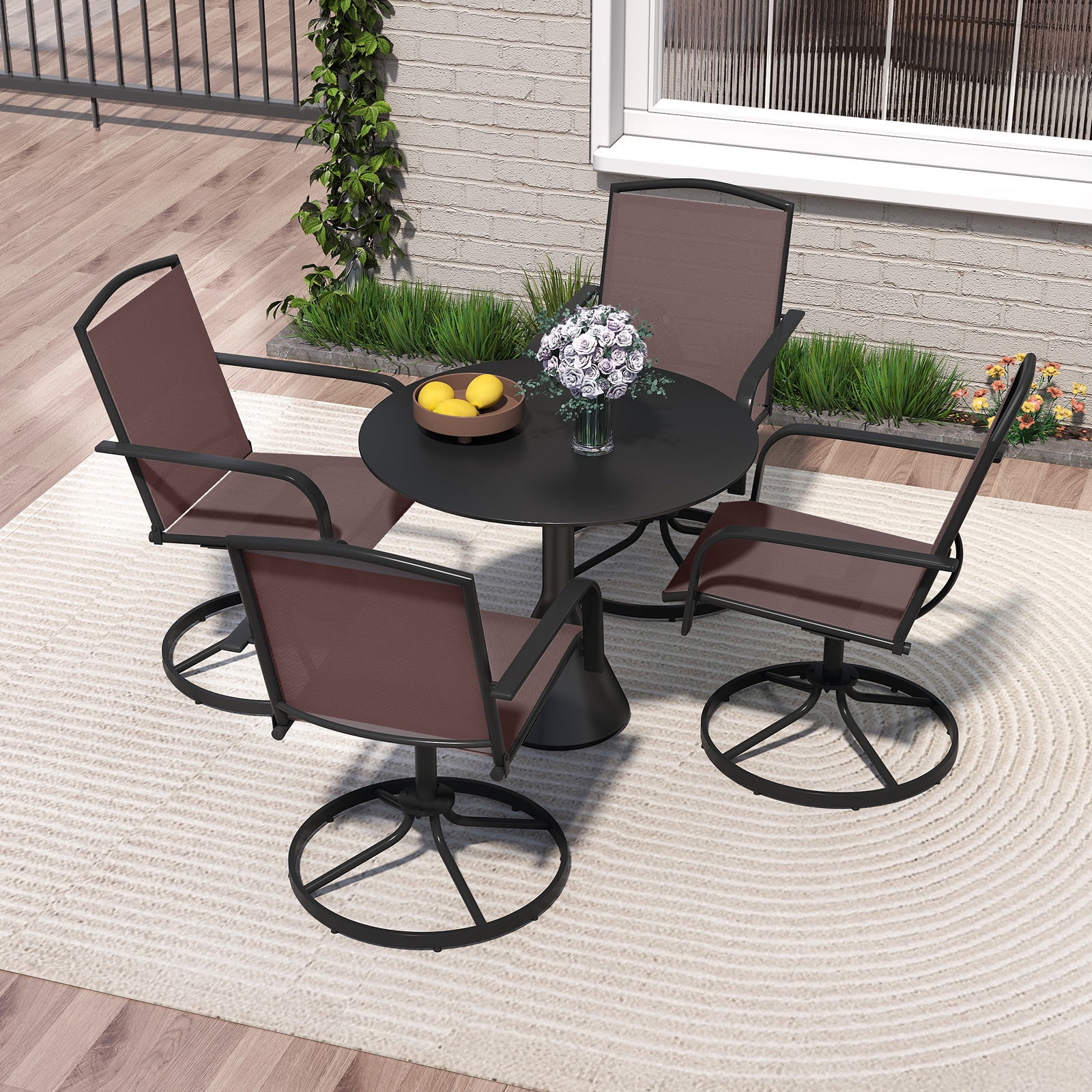 Gymax Patio Swivel Chairs Set of 4 w/ High Back & Round Metal Base for Backyard