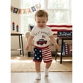 thumbnail image 3 of BemeyourBBs Newborn Baby Boy My First 4th of July Outfit Baby Memorial Day Independent Day Outfit Short Sleeve Patriot Flag in Truck Letter Print Romper Star Stripe Shorts Set Baby Boy Summer Clothes, 3 of 9