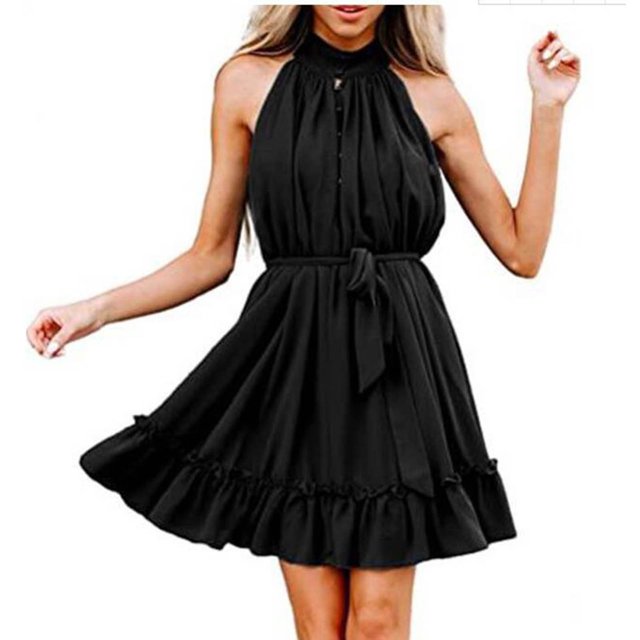 Vestido de verano para mujer sin mangas con hombros descubiertos y botones de color sólido Pompotops ghjkhdj5743