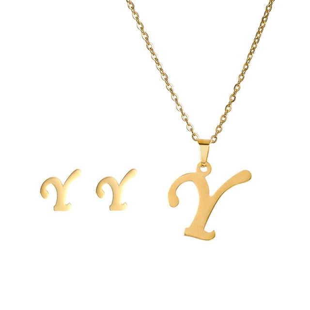 Fiudx Conjunto de Collar de Moda, Colgante con Letras En Inglés, Elegante Diseño de Aleación de Oro, Regalo para Mujer, Promoción Publicitaria, Inauguración de Casa, Cumpleaños, Pendientes Compactos