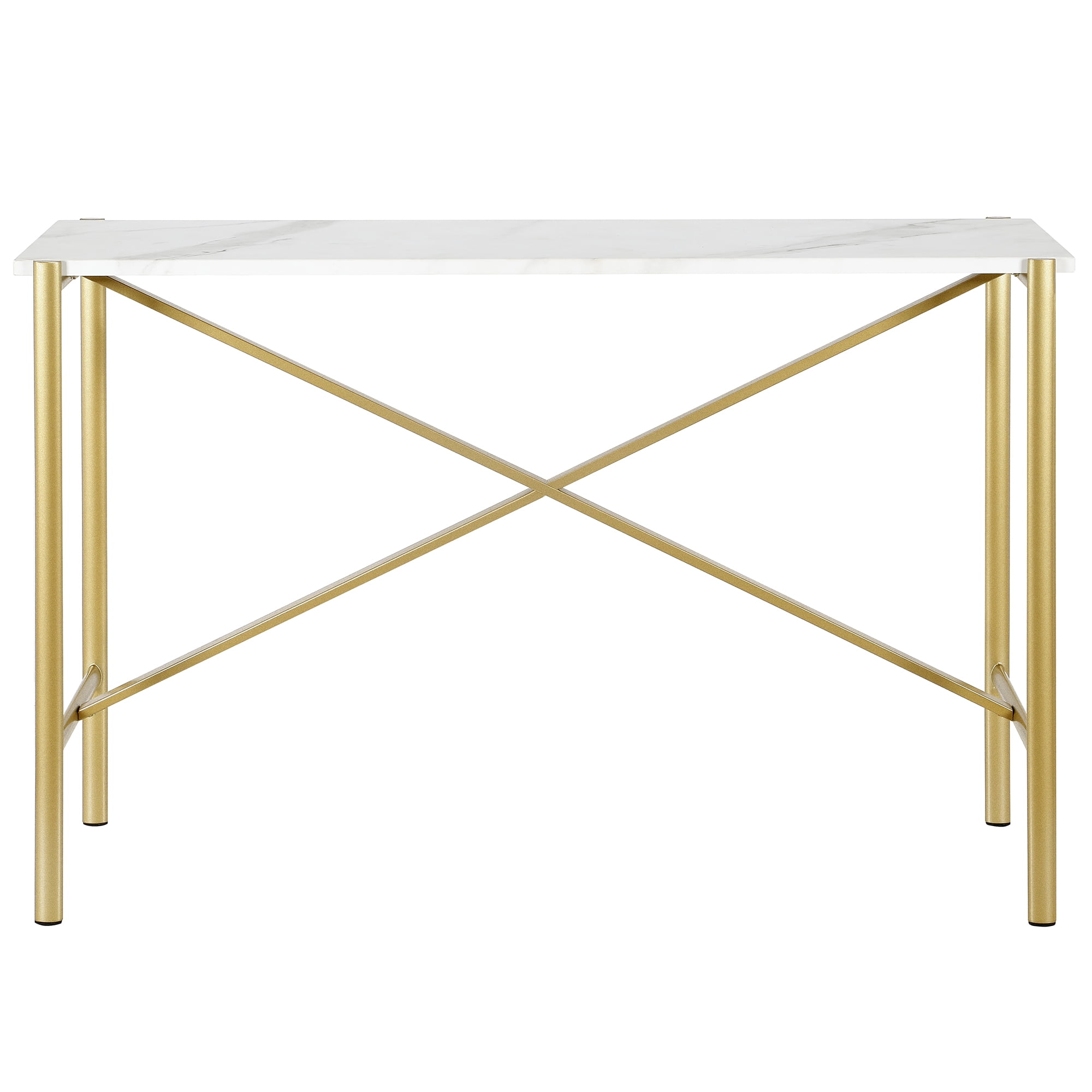 Evelyn&Zoe Braxton 46" Wide Rectangular Console Table with Faux Marble Top, Gold