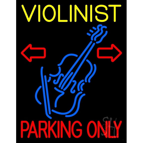 Yellow Violinist Red Parking Only LED Neon Sign 31" Tall x 24" Wide - inches Black Square Cut Acrylic Backing, with Dimmer - Premium built indoor Sign for Studio, Club, Décor, Event, Storefront.