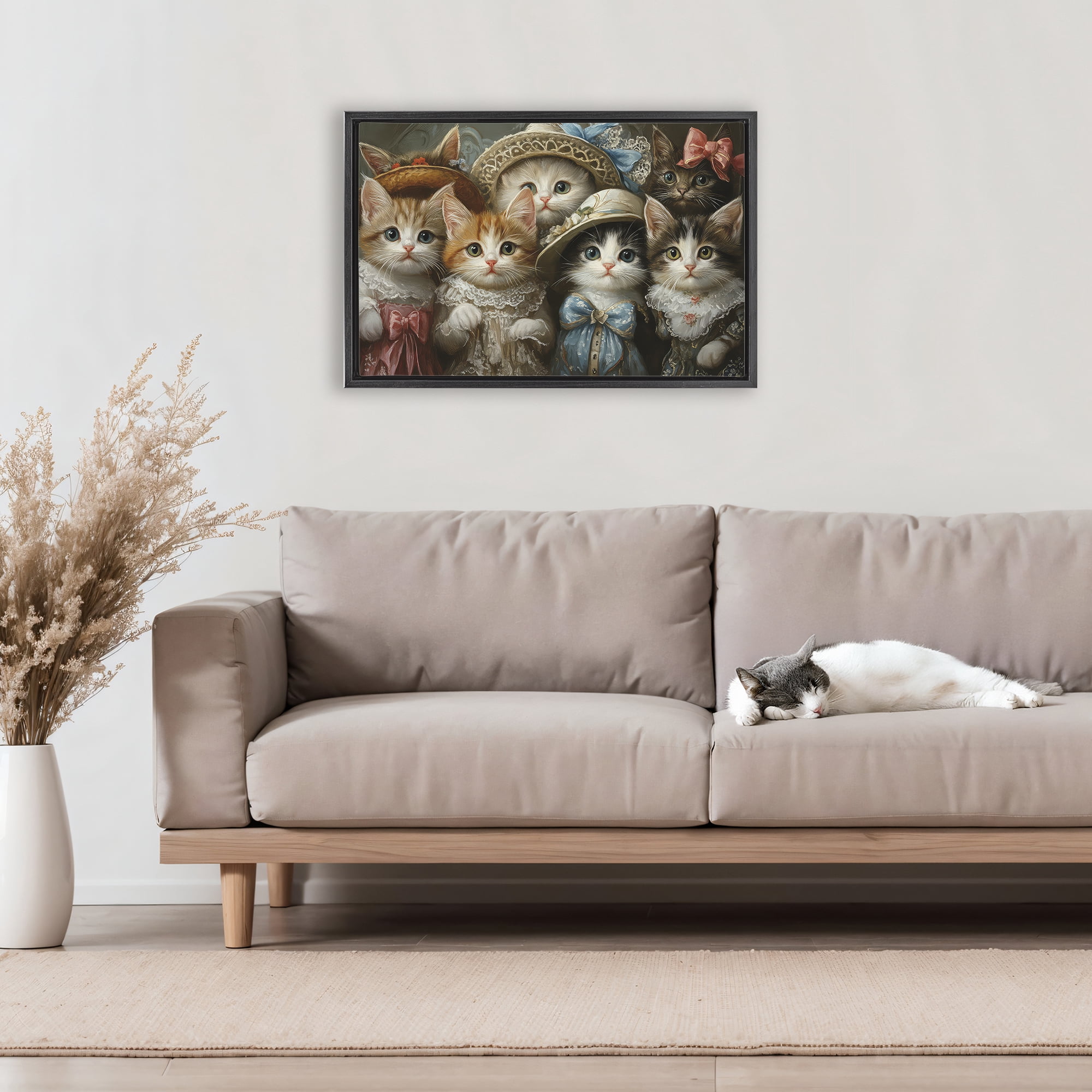 Stupell Industries Fashionable Vintage Cats Black Framed Floater Canvas Wall Art, design by The Wands Want