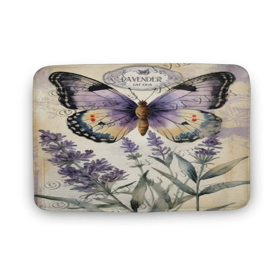 Purple Lavender And Butterfly Bath Rug for Bathroom, Flower Decor, Rustic Farmhouse Bath Mat, Bath Mat Soft Non Slip Bath Rugs Indoor Doormat 16"x24"