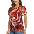 thumbnail image 2 of Xecao Red Sun Flame Fox for Women's V-Neck T-Shirts-Elegant Half-Sleeve Tops Perfect for Summer-Large, 2 of 5