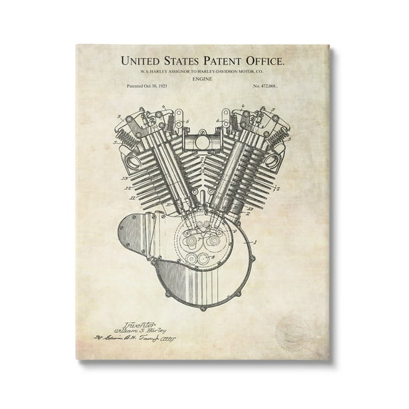 Stupell Industries Detailed Engine Machine Diagram Blueprint Patent Text Canvas Wall Art, 16 x 20, Design by Karl Hronek