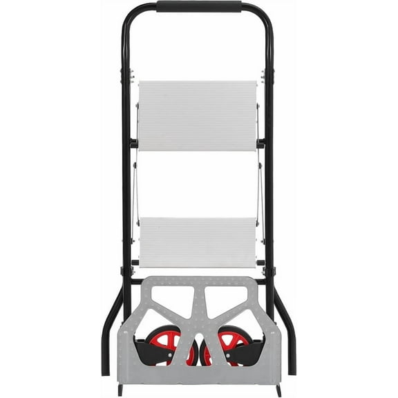 Towallmark Aluminum Hand Truck, 2 in 1 Folding Ladder Cart 220 lb Capacity with Wheels, Collapsible Dolly with Anti Slip Pedal for Home Factory Office, Lightweight Portable