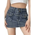thumbnail image 5 of nvzhuang Women´s Denim Skirts  High Waist Short Mini Skirts Skirt with Flap Pocket Y2K, 5 of 8