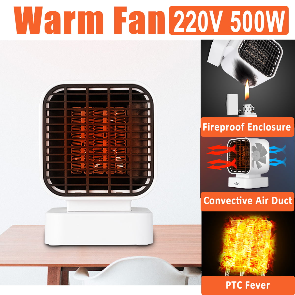500W 220V MINI Portable Ceramic Small Space Heater