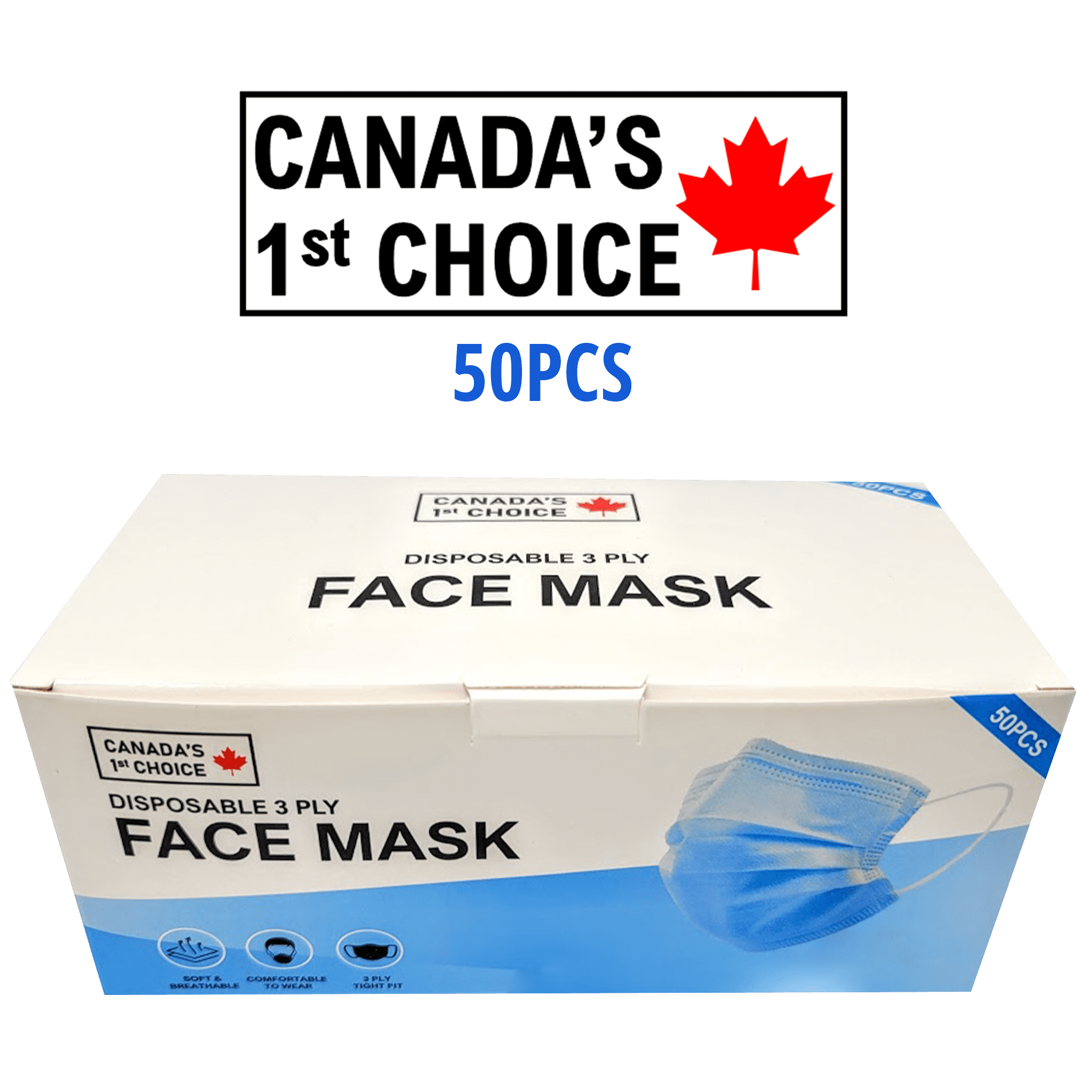 CANADA'S 1st CHOICE 50PCS DISPOSABLE FACE MASKS Walmart Canada