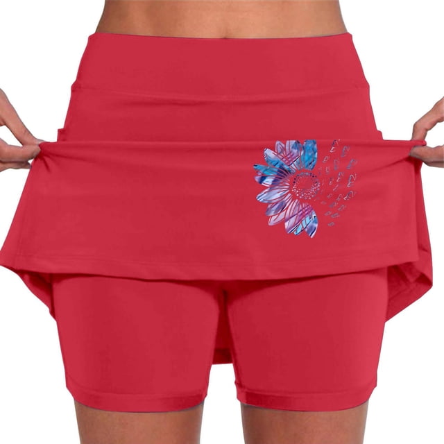 TrendOFT Shorts de Course pour Femmes Été Athlétique Taille Haute Jupe de Tennis avec 2 Poches Fente Latérale Mini Jupe Randonnée Shorts de Sport Rouge L